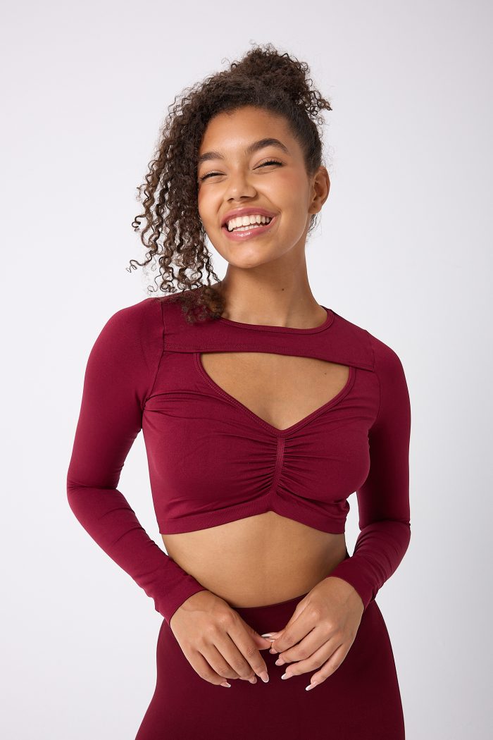 Kadın Dikişsiz Seamless Ön Dekolteli Uzun Kollu Crop Top