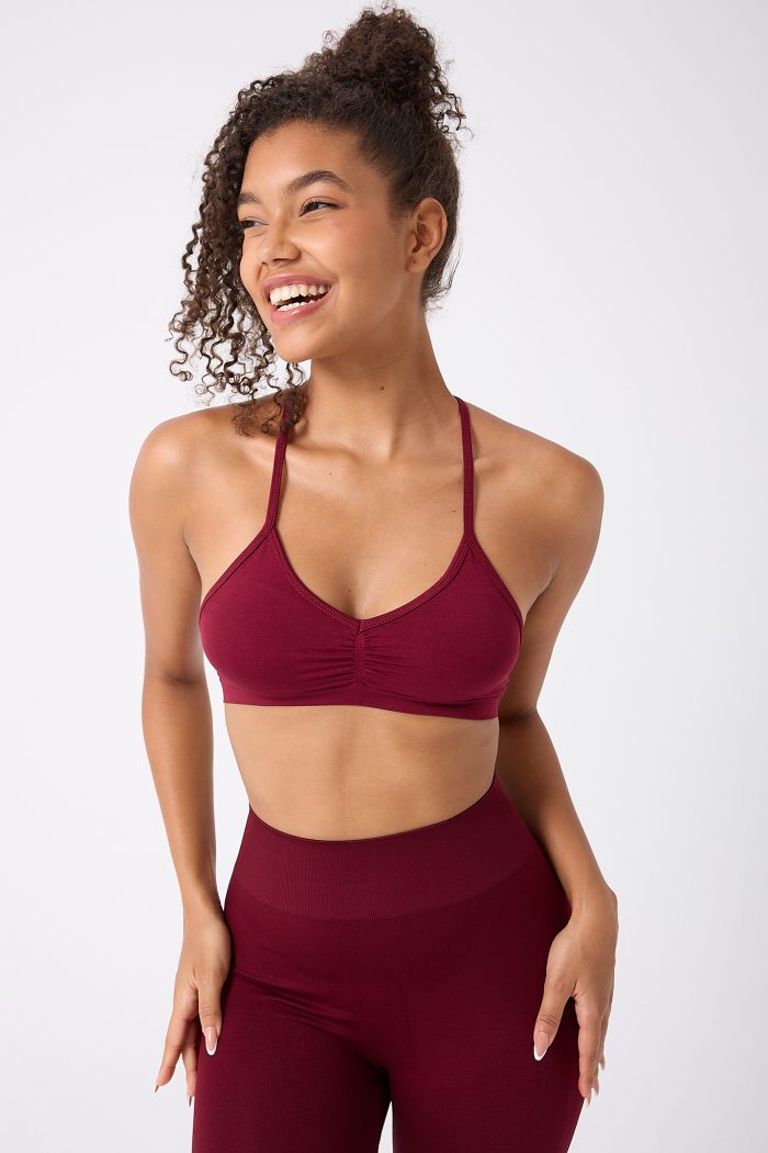 Kadın Dikişsiz Sporcu Sırt Detaylı Askılı Crop Spor Büstiyer