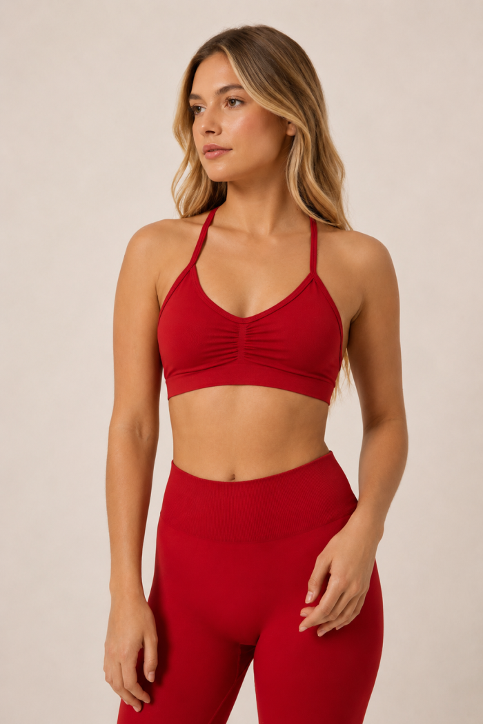 Kadın Dikişsiz Sporcu Sırt Detaylı Askılı Crop Spor Büstiyer