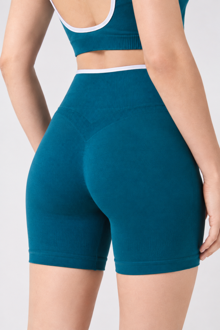 Kadın Yüksek Bel Toparlayıcı Push Up Seamless Spor Şort Tayt - Biye Detaylı CoreLine Model
