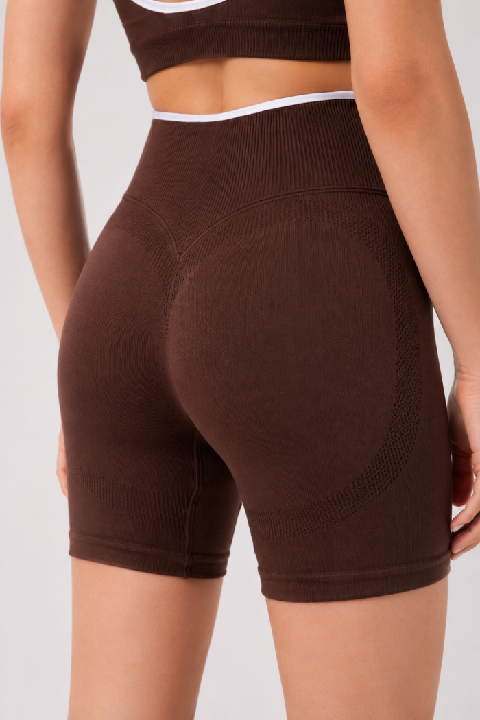 Kadın Yüksek Bel Toparlayıcı Push Up Seamless Spor Şort Tayt - Biye Detaylı CoreLine Model